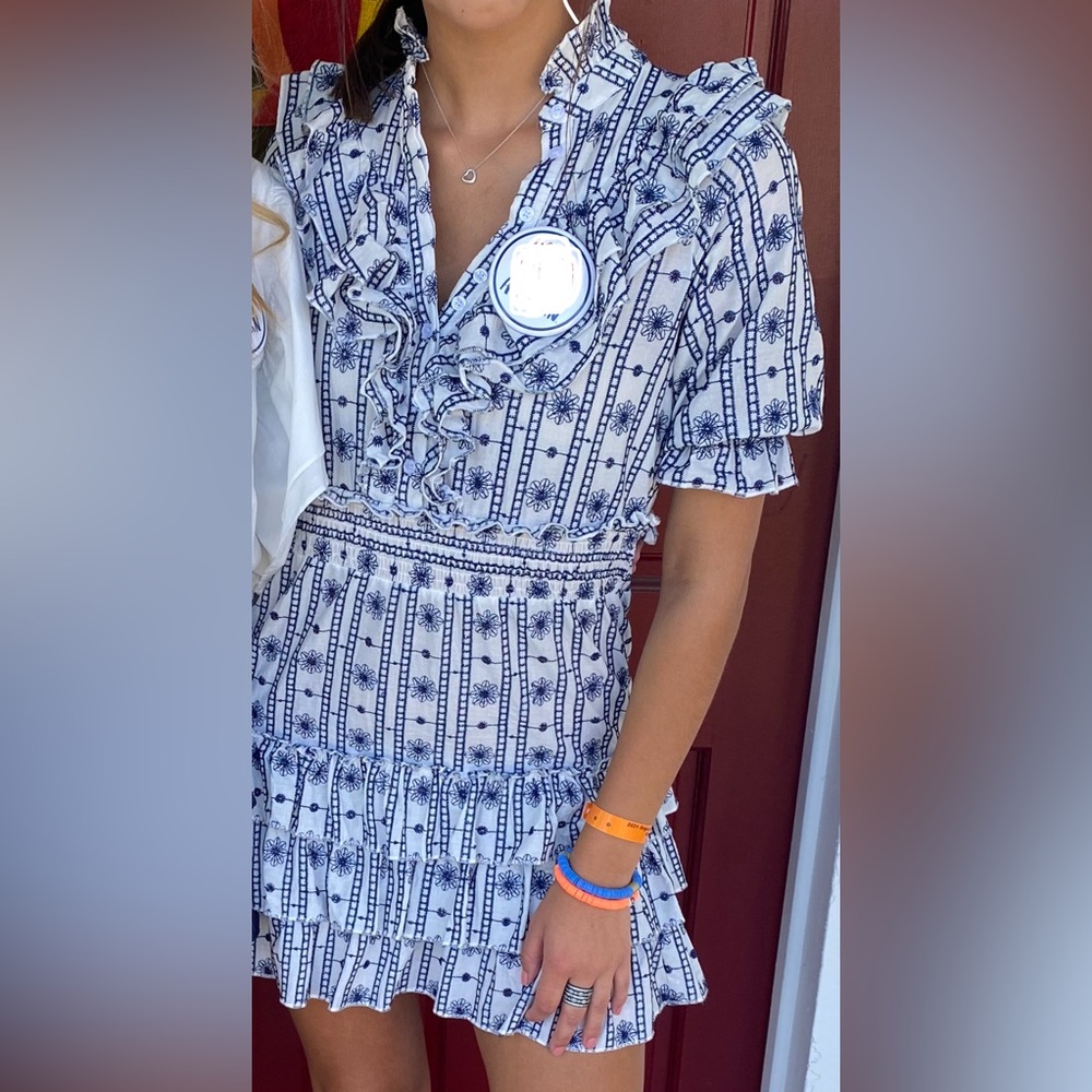 THE SHIRT white and blue eyelet with ruffle neck and skirt
